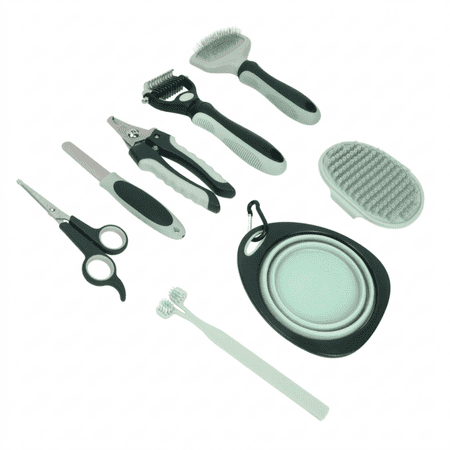 8 Pc Pet Grooming Kit with Travel Case Dog Hair Brush & Nail Clipper Green