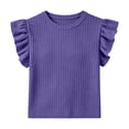 thumbnail image 2 of Toddler Girls Summer Ribbed Tops Ruffle Sleeve Casual Going Out Tee Shirts Cooling Crewneck Pullover Tshirt 6 Years, Purple, 2 of 7