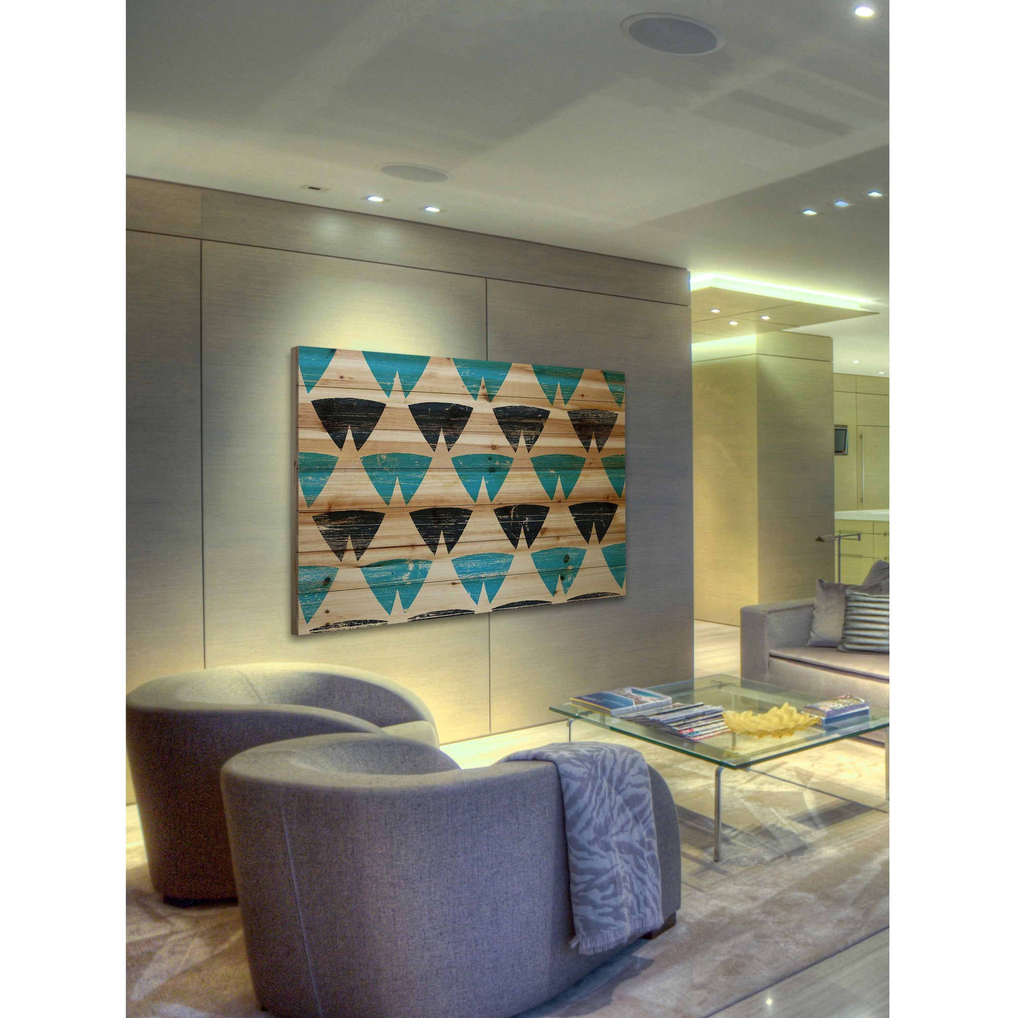 Marmont Hill - "Split Triangles" Painting Art Print On Natural Pine Wood, 36.0" x 1.5"