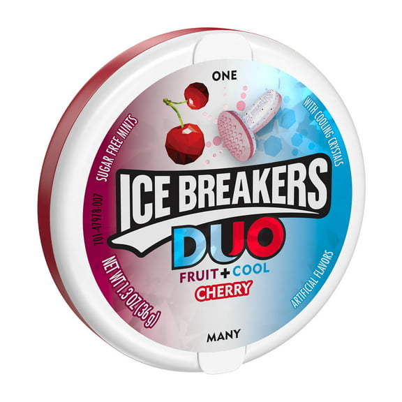 Ice Breakers Duo Fruit Plus Cool Cherry Sugar Free Mints, Tin 1.3 oz