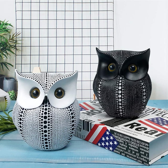 Escultura de estatua de decoración de búho para el hogar, escultura de estilo minimalista, artesanía, regalo para amigos o familiares, amantes de los animales (negro + blanco)