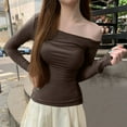 thumbnail image 2 of hotojiny Womens Going out Tops Trendy Spring Long Sleeve One-Off Shoulder Slim Shirts Casual Comfy Blouses, 2 of 4