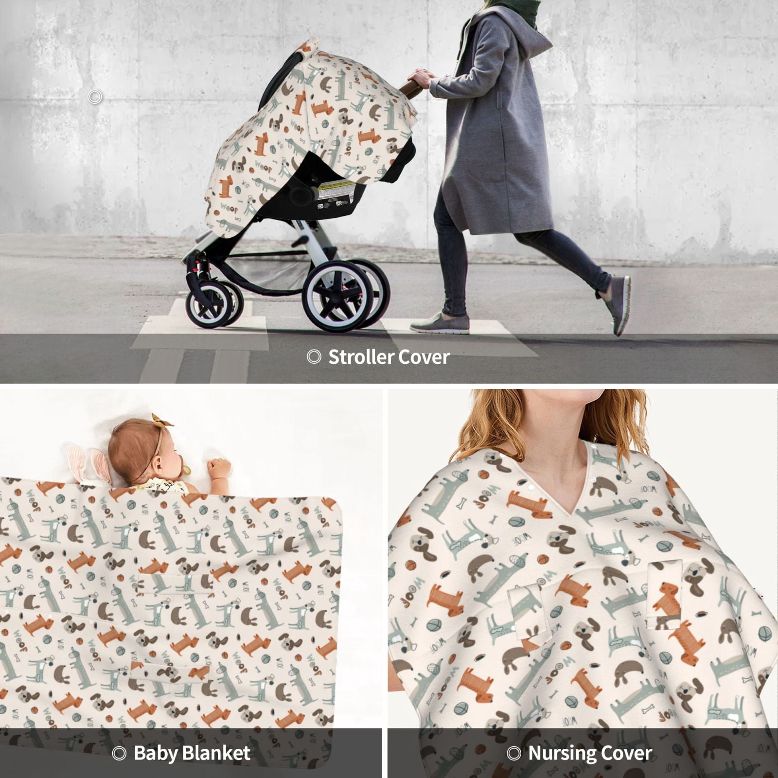 Car Seat Cover Baby - Dog ball bird woof Breathable Infant Car Seat Cover for Baby Carseat, Lightweight Comfort Baby Essentials Must Haves Newborn Stuff for Girl Boy