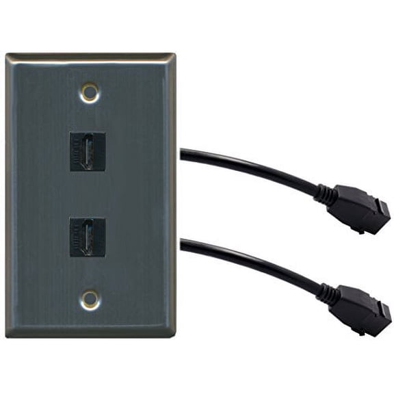 RiteAV (1 Gang Flat 2 HDMI Wall Plate w/Pigtail Extension Cable Stainless Steel