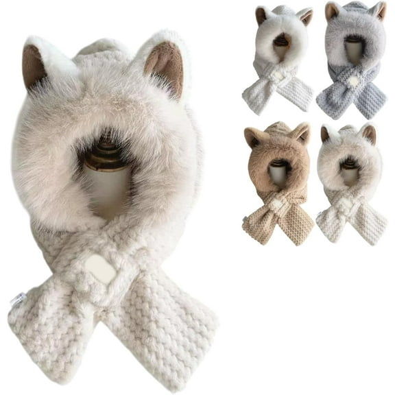 Cute 2-in-1 Hat and Scarf, Women’s Winter Hooded Warm Plush Hat Scarf with Ear Protection for Cold Weather
