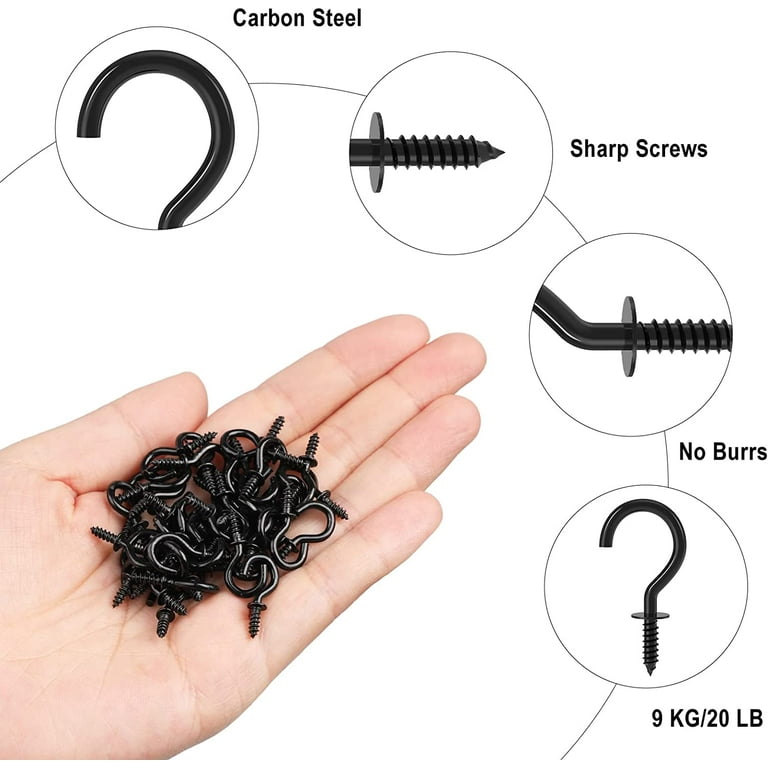 IDEALSV Small Black Ceiling Hooks 1/2'' Screw-In Light Hooks DIY Jewelry Hooks (60Pack)