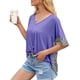 thumbnail image 2 of Camiseta de mujer con estampado de manga corta, cuello en V, camiseta suelta y torcida de verano, azul, S Jumpingount  AP001233-05, 2 of 7