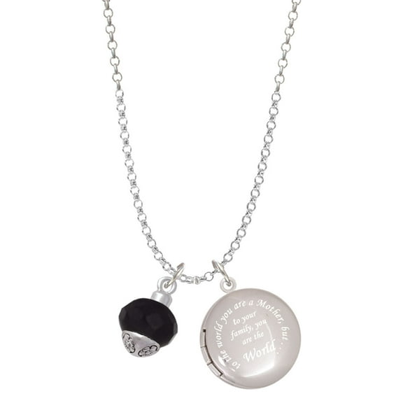 Delight Jewelry 12mm Faceted Black Glass Spinner To the World You are a Mother Locket Necklace