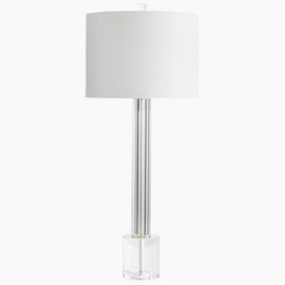 Contemporary 1 Light Tall Table Lamp with Cylindrical Crystal Base and Round White Linen Drum Shade Bailey Street Home 182-Bel-1765394