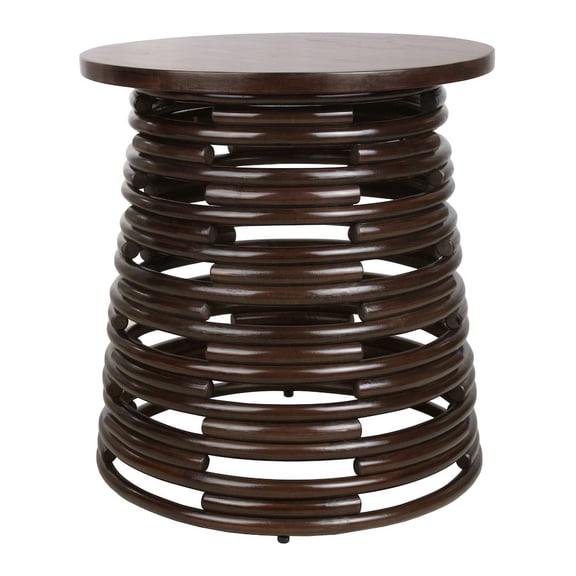 New Pacific Direct Zeke Rattan Side/End Table w/ Wood Top in Espresso Brown