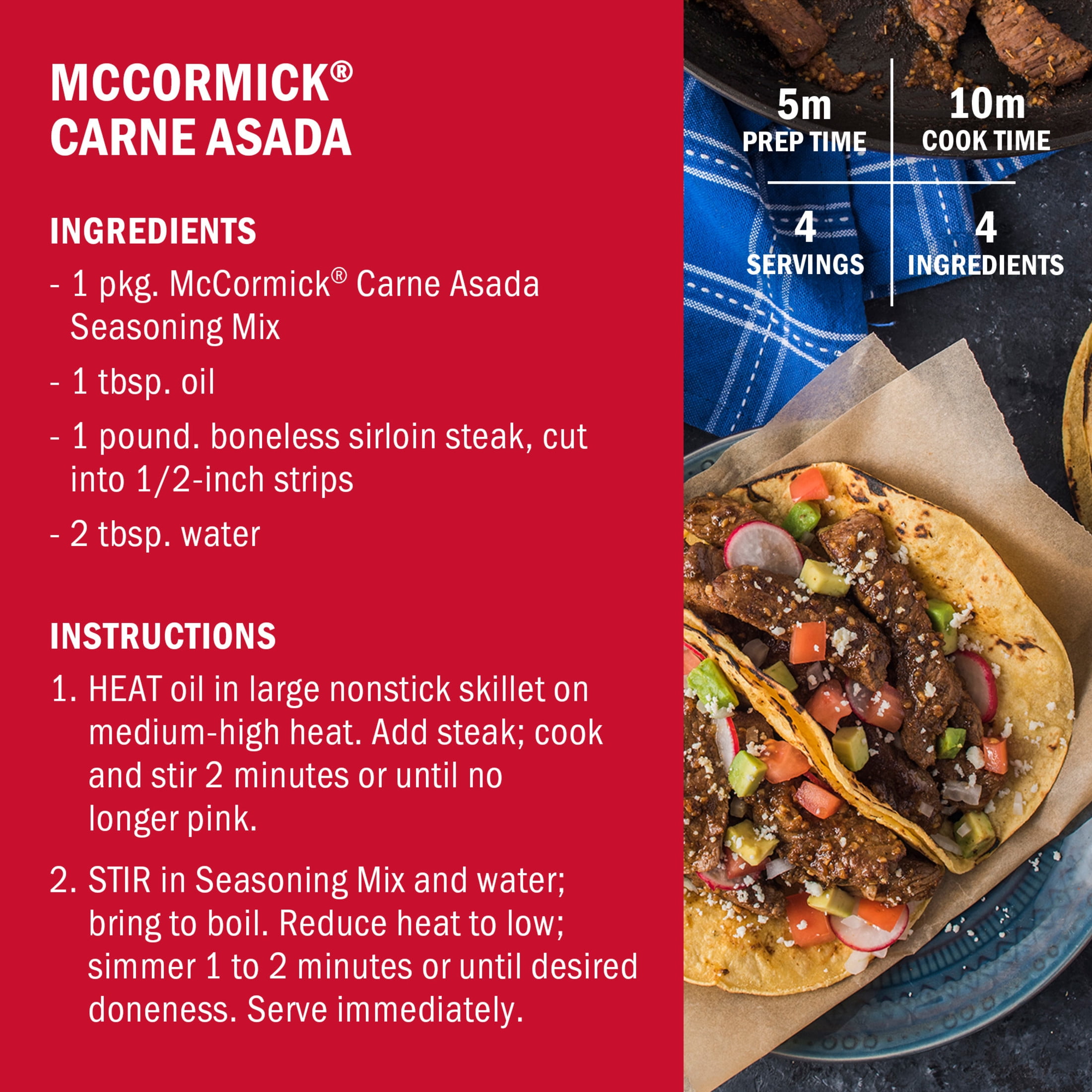 (12 pack) McCormick Street Taco Carne Asada Seasoning Mix, 0.87 oz Packet