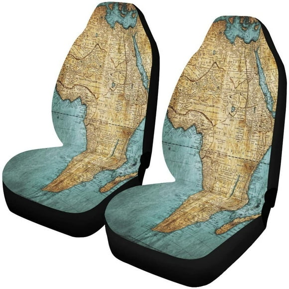 POGLIP Set of 2 Car Seat Covers Vintage World Map Universal Auto Front Seats Protector Fits for Car,SUV Sedan,Truck