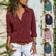 thumbnail image 2 of Women Button Blouse Long Sleeve Pure Color Loose Shirt With Collar All-match TopsThe Cowboy Blue, 2 of 5