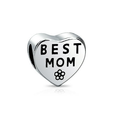 Engrave Heart Word Best Mom Charm Bead For Women For Mother Oxidized 925 Sterling Silver Fit European (Best Women In Europe)