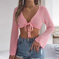 thumbnail image 2 of 2025 Women's Solid Knot Open Navel Knitwear Holiday Top Womens Long Sleeve Tops Spf Shirts for Women Long Sleeve, 2 of 8