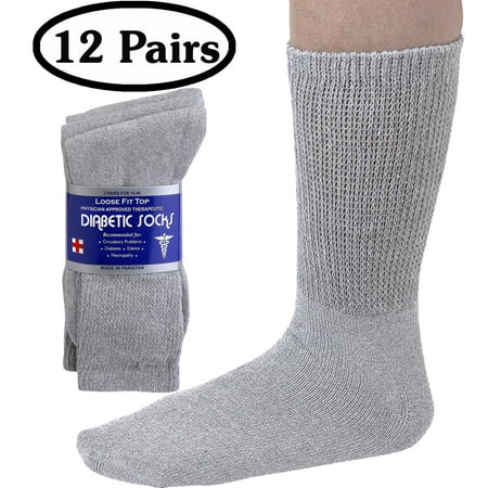 Debra Weitzner Mens Womens Diabetic Socks - Breathable Cotton - Loose Fitting Design, Comfortable, Physician Approved - Non Binding Top - Crew Grey - Size 10/13 - Pack of 12