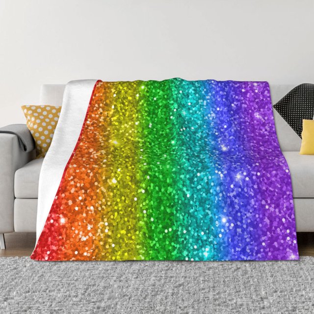 Balery Glitter Rainbow Manta de Franela con Dibujo, Lujo Ultra Suave y Cálido, Antipelusa y Resistente a las Arrugas para Cama, Sofá, Camping -50"x40"