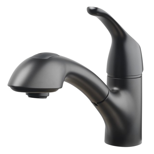 Homewerks Single Handle Pull Out Laundry Faucet 1 Or 3 Hole Installation With Deckplate, Universal Install, Utility Kitchen Sink Or Laundry Tub, Garden Hose Adapter, Matte Black (903 U425Mb)