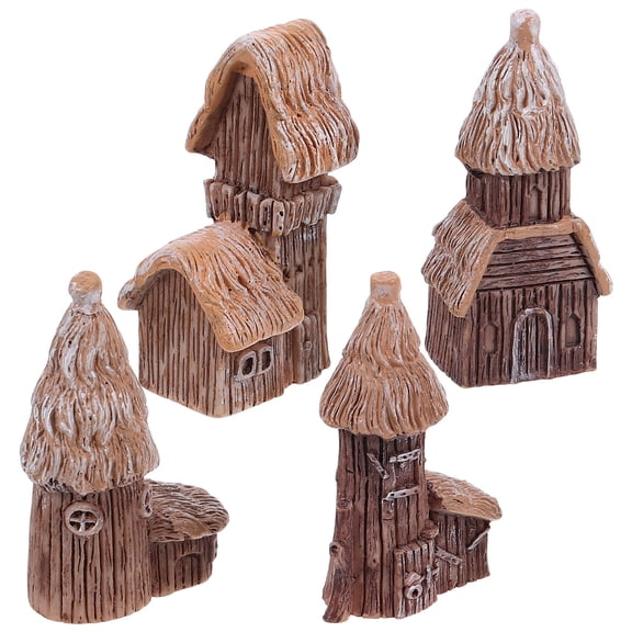 Luxshiny 4Pcs Handcrafted Light Brown Resin Tiny House Kit for Enchanting Home and Office Decor