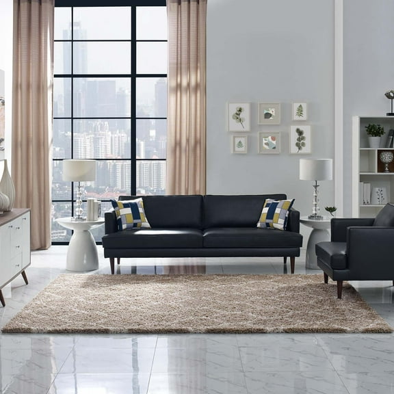 Modway Solvea Moroccan Trellis 8x10 Shag Area Rug in Beige and Ivory