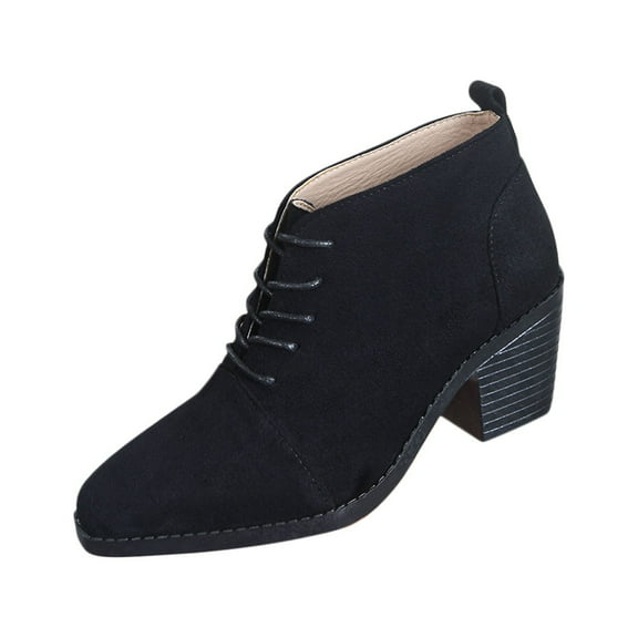Black Ladies Fashion Winter Short Boots With British Inspired Design And Round Toe For Daily Wear