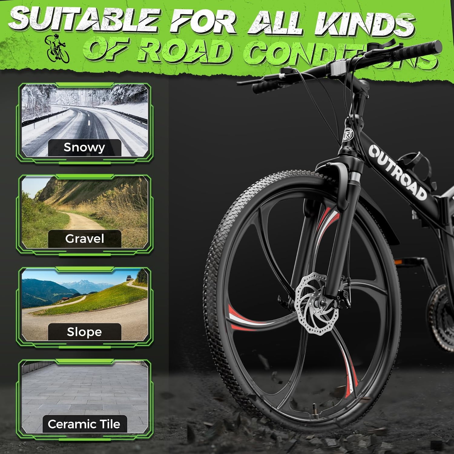 SUNCROWN 26 Inch Folding Mountain Bike, 21 Speed Full Suspension High-Carbon Steel MTB Foldable Bicycle, Dual Disc Brake Non-Slip Folding Bikes for Adults/Men/Women, Black