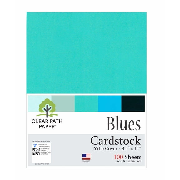 Mixed Blues Cardstock - 8.5 x 11 inch - 65 Lb Cover - 100 Sheets - Clear Path Paper