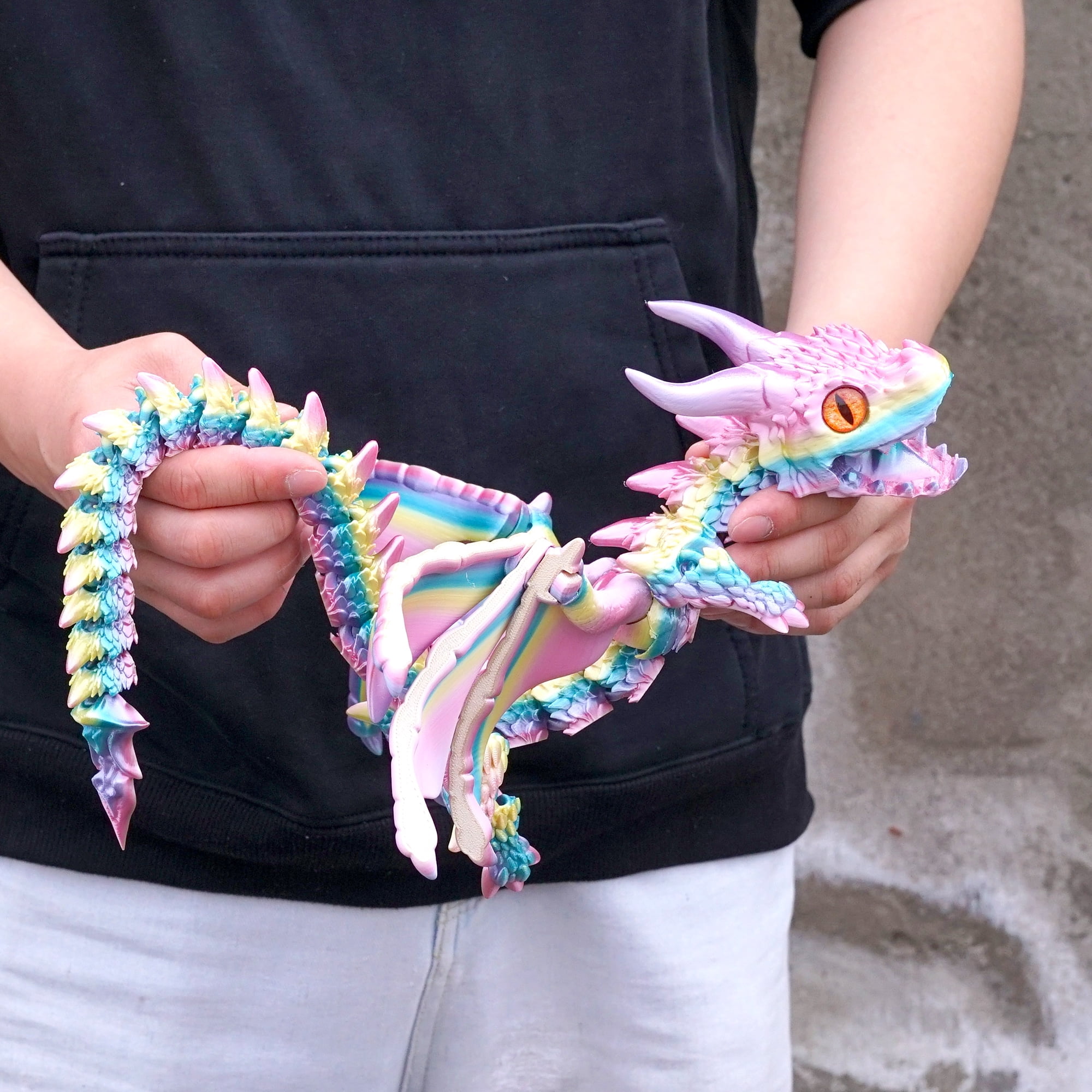22inch 3D Printed Dragon with Wing,Flexible Joint Animal lacertid Figurines,Realistic Eyes, Home Office Decor,Fidget Toy for Adults Teens Boy Festival Gifts