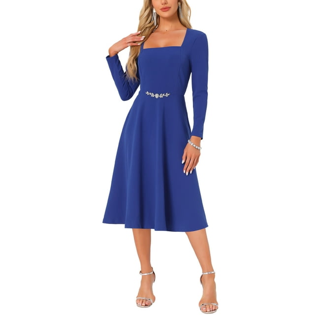 Vestido de Cuello Cuadrado INSPIRE CHIC para Mujeres, Vestidos Formales de Cóctel de Manga Larga en Corte A