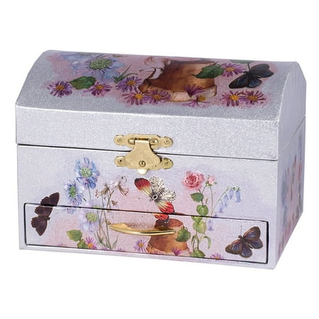 Silver and Pink Fairy Ballerina Swan Lake Music Jewelry Box