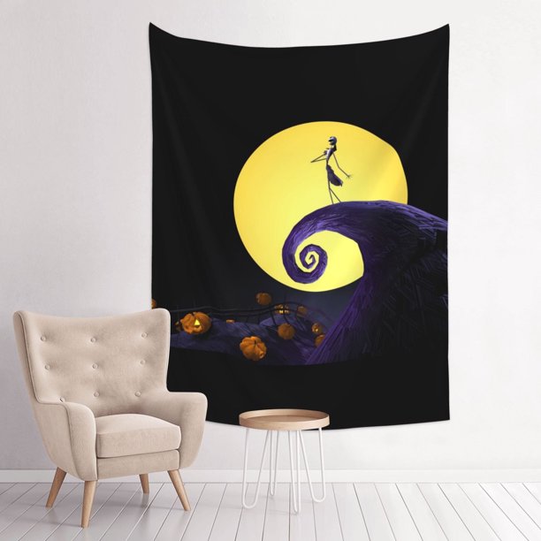Tapiz de pared de Pesadilla antes de Navidad para sala de estar, dormitorio, mantas de pared para dormitorio, póster de fondo de fiesta de arte de pared, 29 x 37 pulgadas, negro