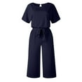 thumbnail image 4 of PENGXIANG Combinaison Décontractée Taille Haute pour Femmes, Col Rond, Couleur Unie, Ample et Confortable, Manches Courtes, Pantalon Large Ceinturé, 4 of 6