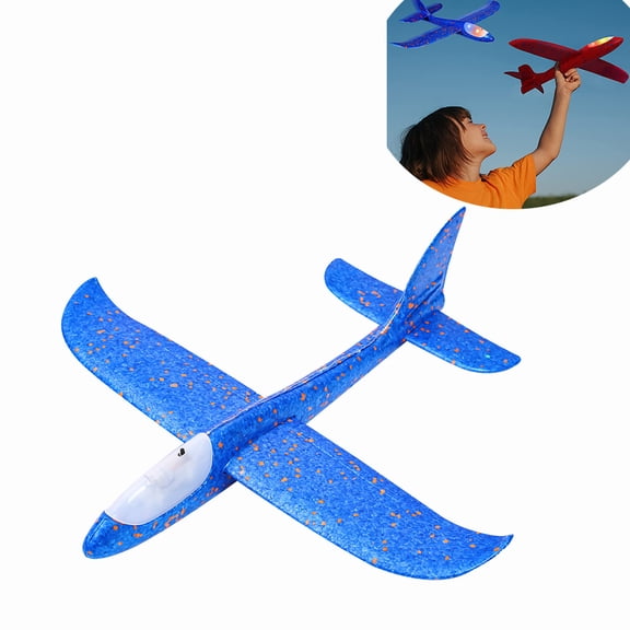MesaSe Foam Airplane Toys, 18.9" Throwing Foam Plane with Flash LED Light, Flying Toy for Kids, Gifts for 3-7 Year Old Boys, Blue