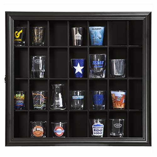 Gallery Solutions 18x16 Shot Glass Display Case with Hinged Front in Black