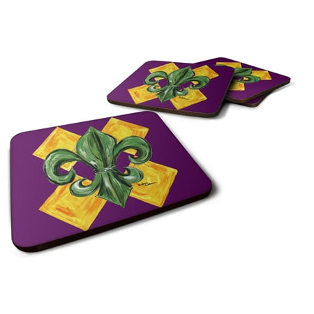 

Carolines Treasures 8133FC Mardi Gras Fleur de lis Purple Green and Gold Foam Coaster Set of 4 3 1/2 x 3 1/2