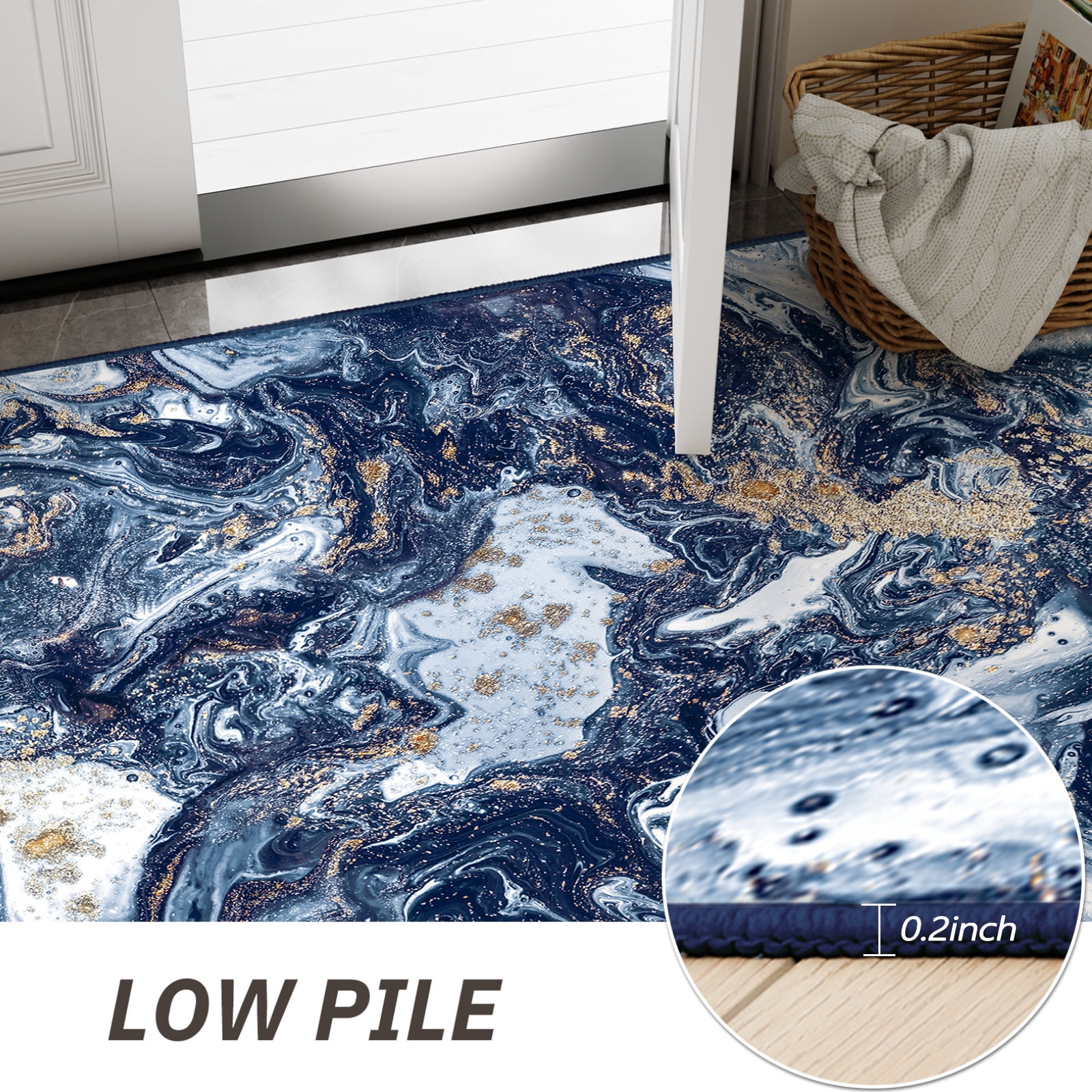 Cozylore 9'x12' Area Rugs for Living Room Artistic Style Modern Rug Soft Low Pile Non Slip Carpet Machine Washable Indoor Rug for Bedroom Dining Room Office, Dark Blue