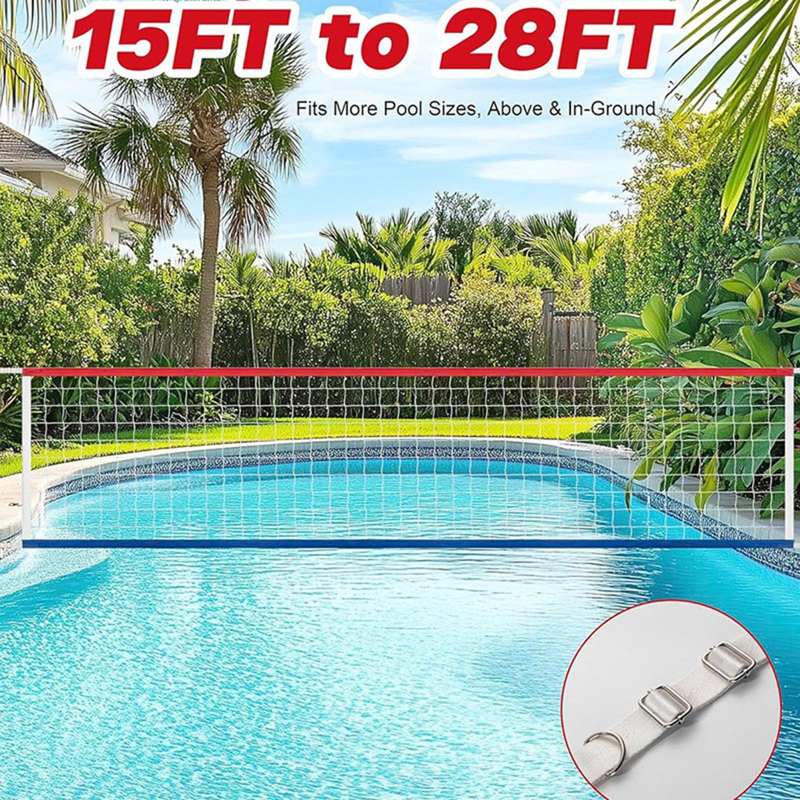 Portable Volleyball Net - Nylon Pool Volleyball Set with Tension Adjustment, Waterproof Beach Volleyball Kit for Outdoor Games, Red, JASKFLY