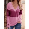 thumbnail image 2 of Women Blouses Dressy Casual Color Block Long Sleeve Shirts V Neck Tops Fall Outfits Peach S, 2 of 4