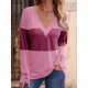 thumbnail image 4 of Blusas Elegantes e Informales para Mujer, con Bloques de Color, de Larga y Cuello en V, para Otoño. Melocotón XXL, 4 of 6