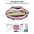 thumbnail image 4 of Tote Bag for Women - Pink Pug Puppies Shoulder Bag - Large Utility Work Duffle Bag with Zipper Handbag for Travel, Work, Sprots, 4 of 5