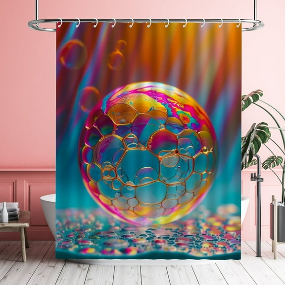 Colorful Bubble Shower Curtains Blinding Bubble Pattern Waterproof Bathroom Curtains with Hooks, Unique Vivid Bubble Themed Bathroom Decor