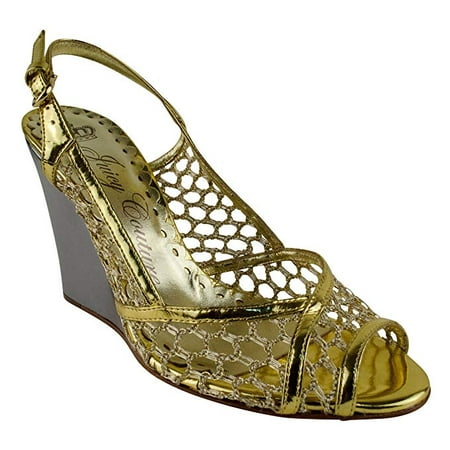 Juicy Couture Acapulco Women's Gold Mesh Wedge Open Toe Sandal Shoe-GM-8M