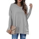 thumbnail image 1 of Blusa de mujer gris de cuello redondo y manga larga con bolsillos: clásica, informal y cómoda, talla L, 1 of 5