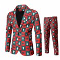 thumbnail image 3 of Traje navideño para hombre de 2 piezas, corte entallado, estampado de muñeco de nieve navideño, para fiesta, disfraz de un solo botón, ropa informal de moda para hombre, 3 of 5