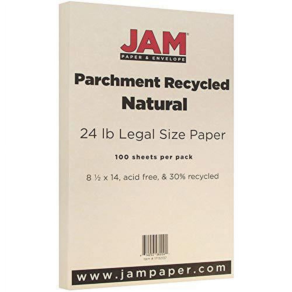 JAM Paper Parchment Legal Paper, 8.5 x 14, 100 per Pack, 24lb Natural Recycled