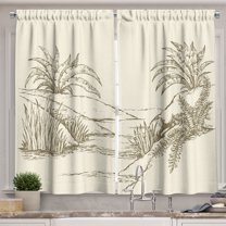 Ambesonne Oasis Kitchen Curtains, Simplistic Shrubs Leaves Art, 55"x39", Grey Yellow and Cream