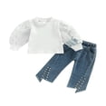 thumbnail image 1 of PENGXIANG Kid Automne Ensemble Manches Longues Fleur Patchwork T-shirt avec Jean Slit Perle, 1 of 6