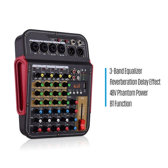 TM4 Digital 4-Channel Audio Mixer Mixing Console Built-in 48V Phantom Power with BT Function Professional System for Studio Recording Broadcasting DJ Network Live