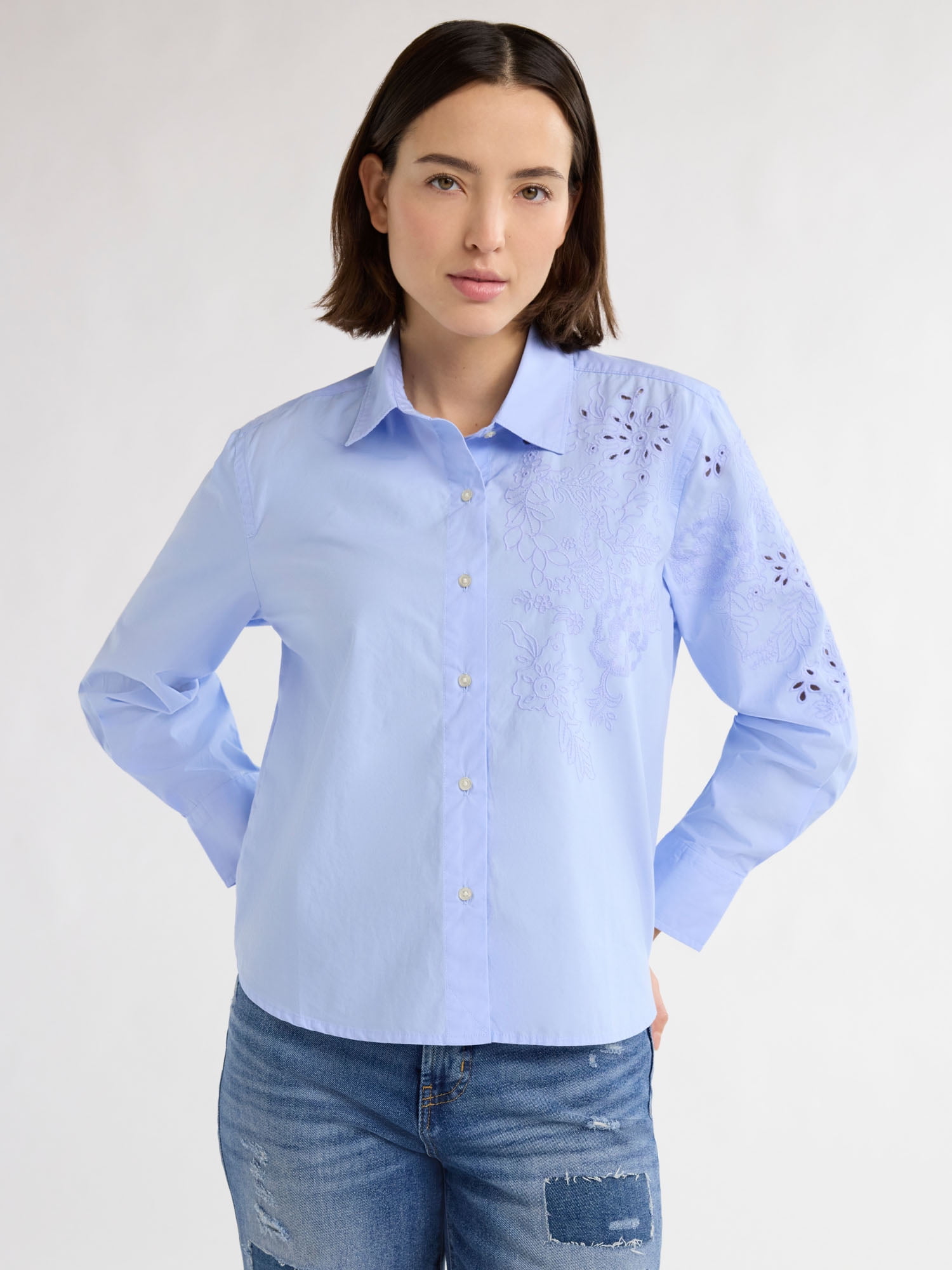 Free Assembly Women's Emb Button Shirt