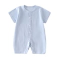 thumbnail image 2 of Riecok Infant Toddler Cotton Short Sleeve Bodysuit Creeper Comfortable Breathable Summer Solid Color Knit Snap Crotch 0-2Y Blue 9 M, 2 of 3